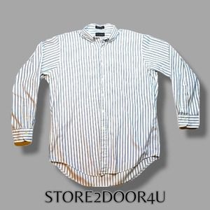 PRESWICK & MOORE Men’s 16/34 White/Blue Striped Long Slv Button Down Dress shirt